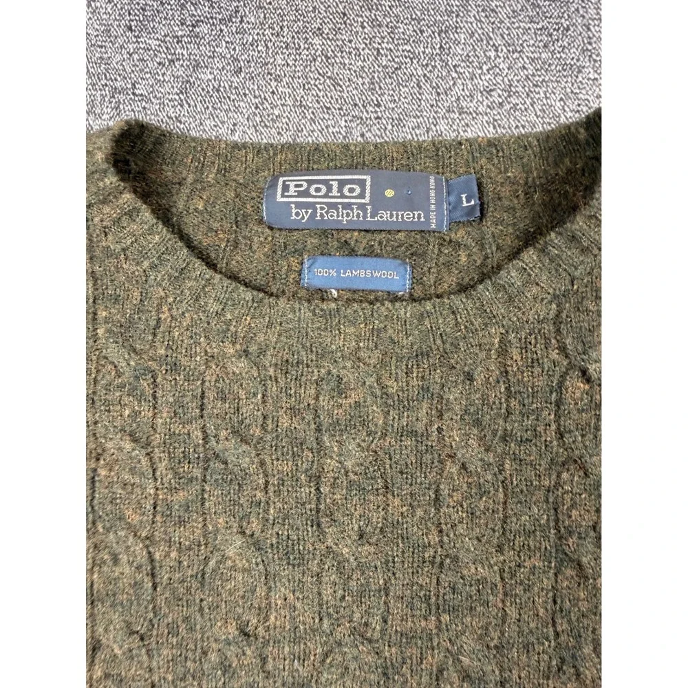 Polo Ralph Lauren Cable Knit Sweater Mens Large Green 100% Lambswool Crewneck